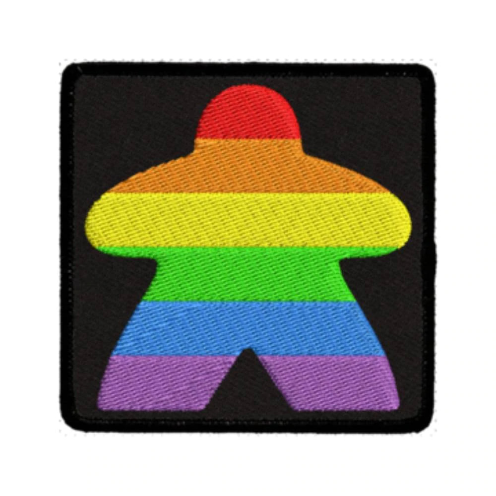 Rainbow Meeple Black Iron on patch